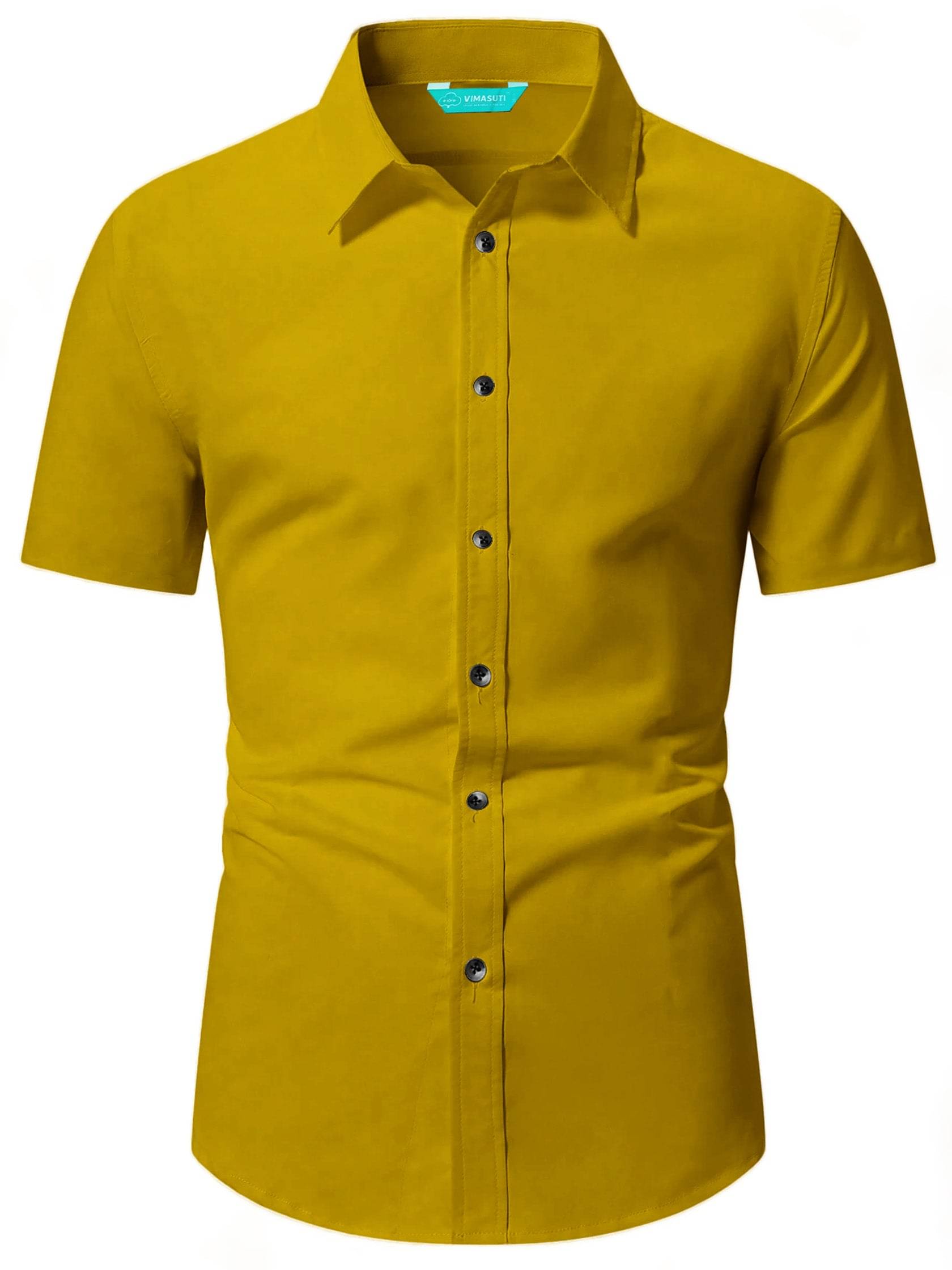 VIMASUTI Cotton Blend Slim Fit Solids Half Sleeves Men's Casual Shirt - Yellow ( Pack of 1 ) VIMASUTI Cotton Blend Slim Fit Solids Half Sleeves Men's Casual Shirt - Yellow ( Pack of 1 )