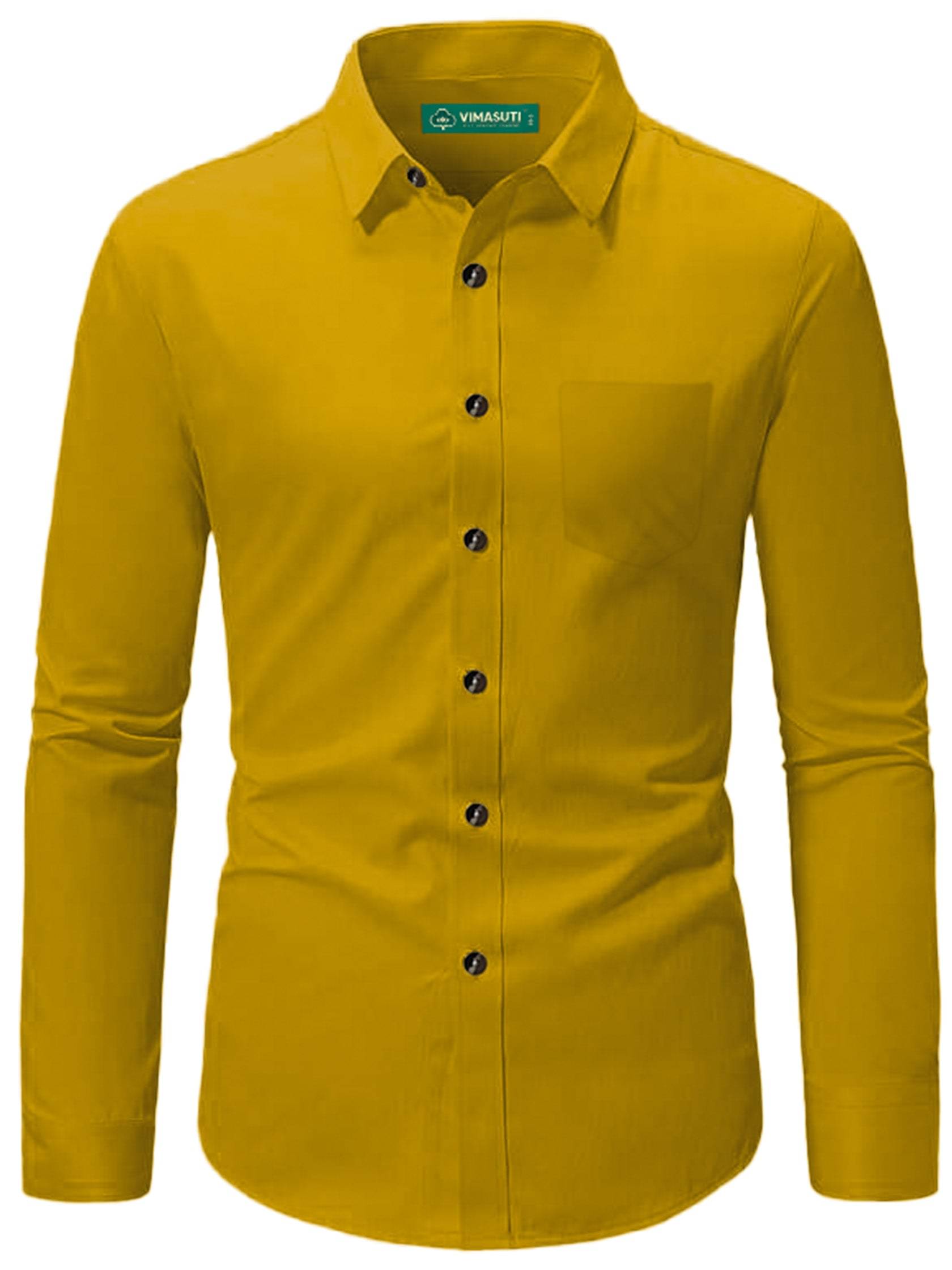 VIMASUTI Cotton Blend Slim Fit Solids Full Sleeves Men's Casual Shirt - Yellow ( Pack of 1 ) VIMASUTI Cotton Blend Slim Fit Solids Full Sleeves Men's Casual Shirt - Yellow ( Pack of 1 )