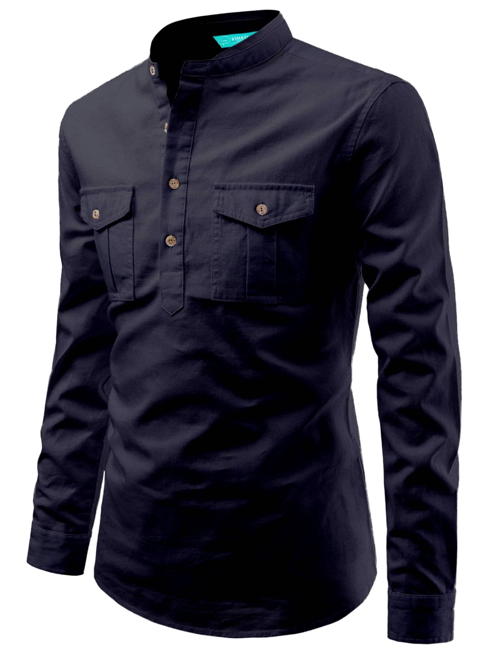 VIMASUTI Navy Blue Cotton Blend Men's Regular Kurta ( Pack of 1 )     			VIMASUTI Navy Blue Cotton Blend Men's Regular Kurta ( Pack of 1 )