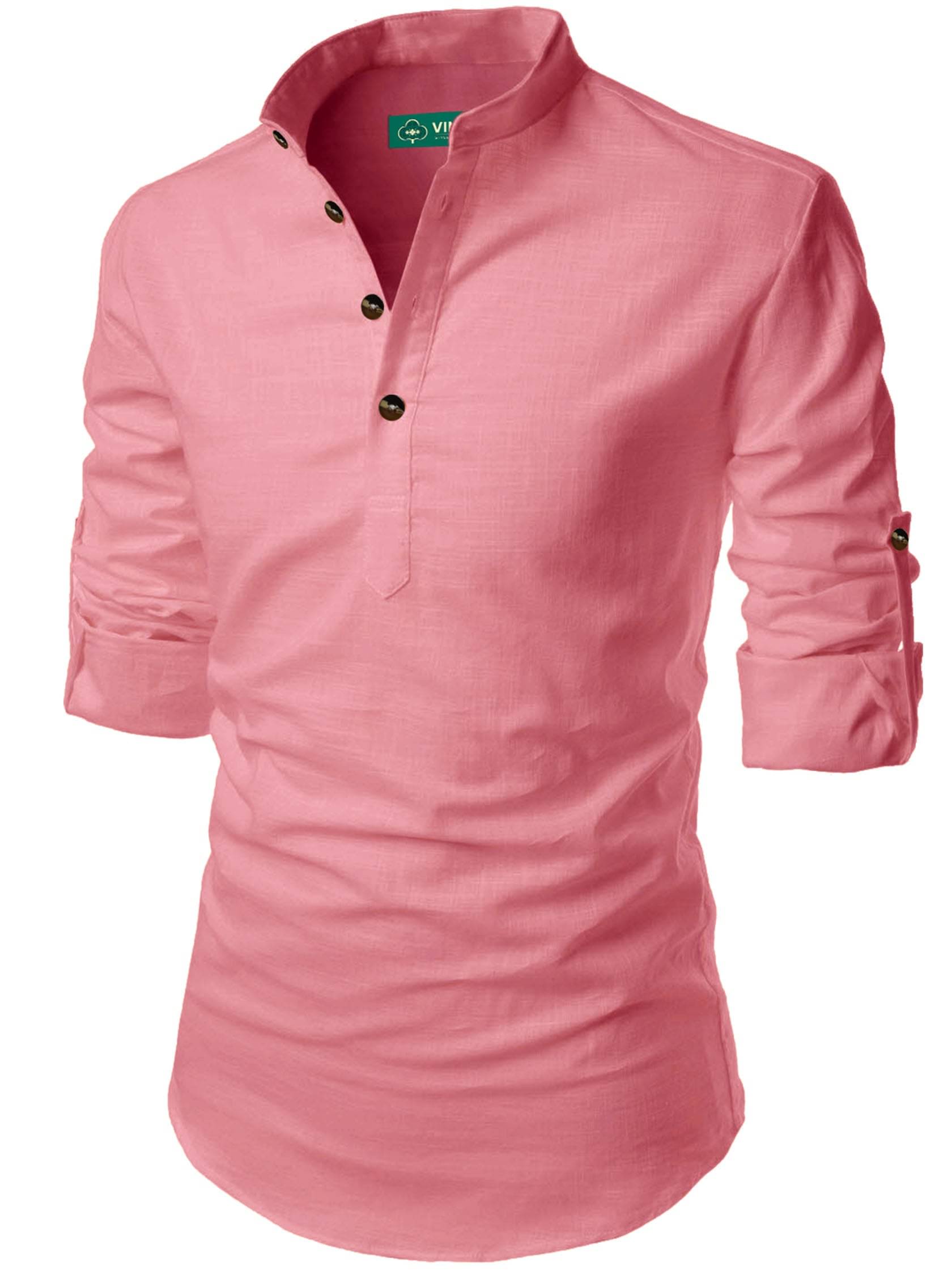 VIMASUTI Peach Cotton Blend Men's Regular Kurta ( Pack of 1 )     			VIMASUTI Peach Cotton Blend Men's Regular Kurta ( Pack of 1 )