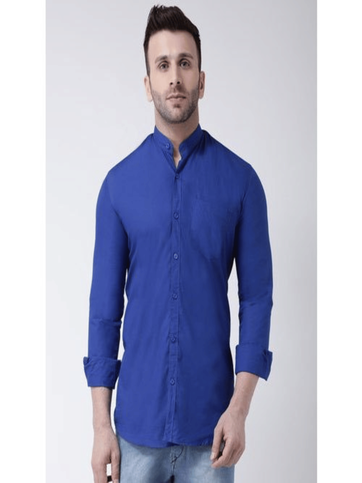 pranat Cotton Blend Regular Fit Full Sleeves Men's Formal Shirt - Blue ( Pack of 1 )     			pranat Cotton Blend Regular Fit Full Sleeves Men's Formal Shirt - Blue ( Pack of 1 )