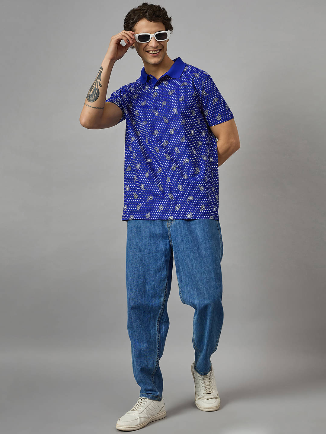     			BRONATION Pack of 1 Cotton Blend Regular Fit Printed Half Sleeves Men's Polo T Shirt ( Blue )