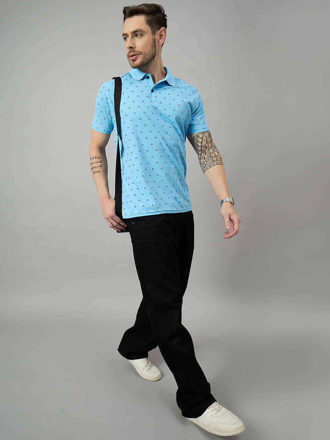 BRONATION Pack of 1 Cotton Blend Regular Fit Printed Half Sleeves Men's Polo T Shirt ( Aqua ) BRONATION Pack of 1 Cotton Blend Regular Fit Printed Half Sleeves Men's Polo T Shirt ( Aqua )