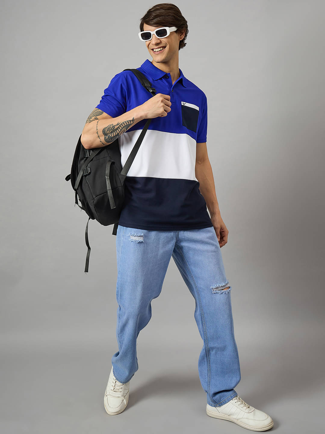 BRONATION Pack of 1 Cotton Blend Regular Fit Colorblock Half Sleeves Men's Polo T Shirt ( Blue )     			BRONATION Pack of 1 Cotton Blend Regular Fit Colorblock Half Sleeves Men's Polo T Shirt ( Blue )