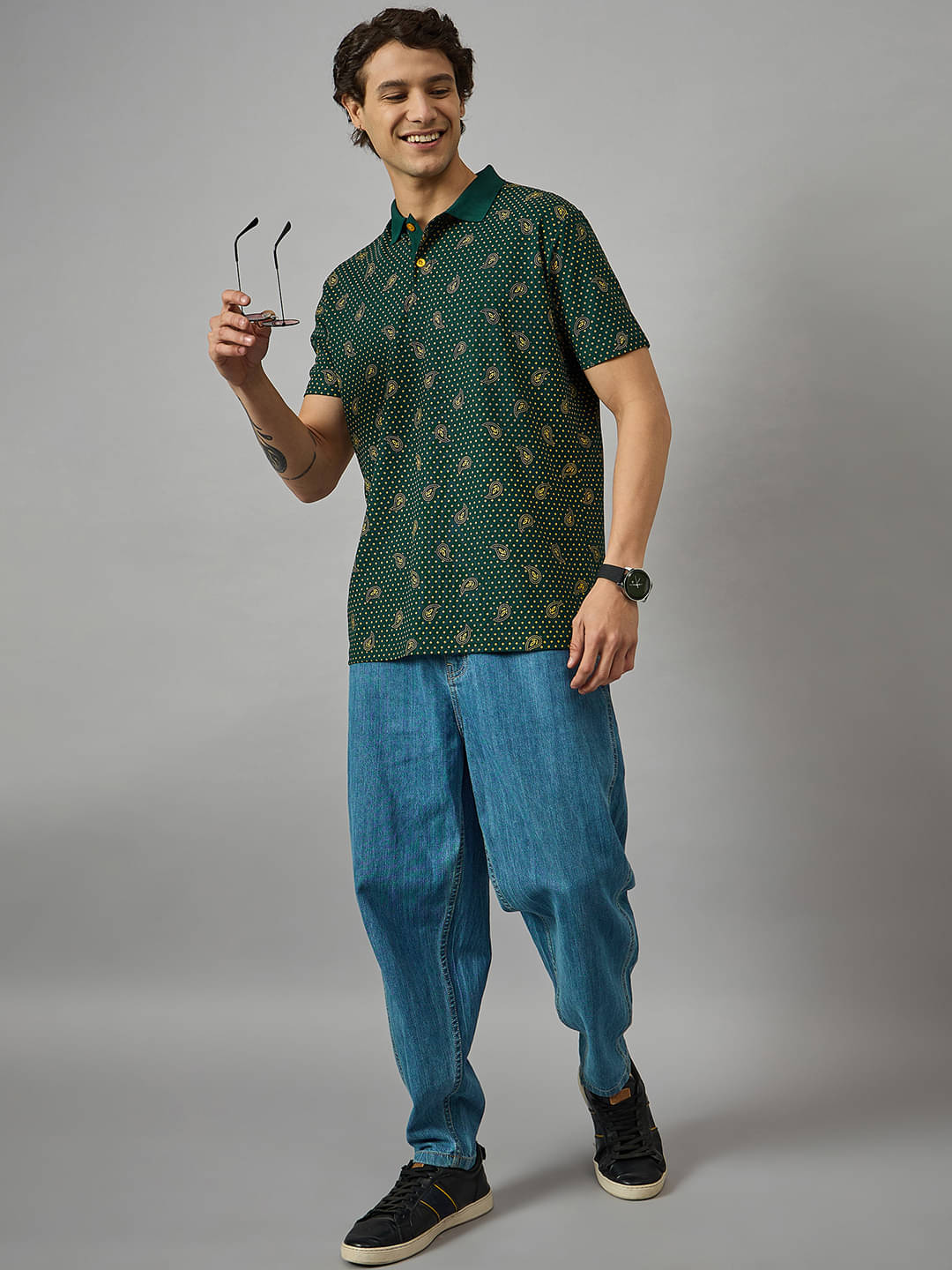     			BRONATION Pack of 1 Cotton Blend Regular Fit Printed Half Sleeves Men's Polo T Shirt ( Green )