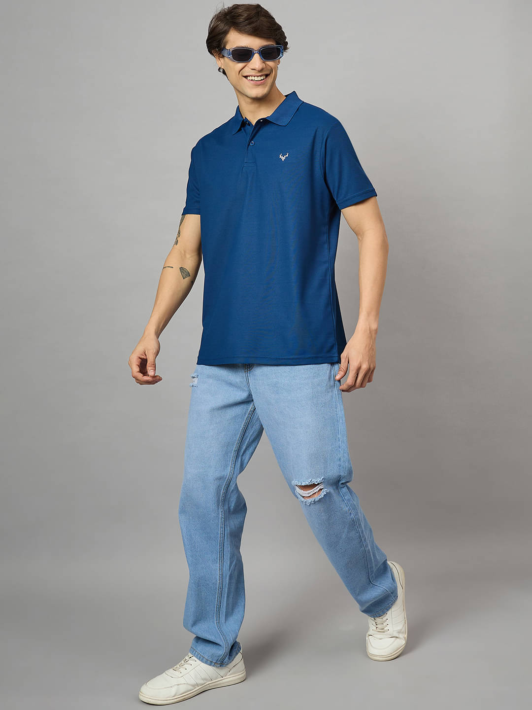     			BRONATION Pack of 1 Cotton Blend Regular Fit Solid Half Sleeves Men's Polo T Shirt ( Navy Blue )