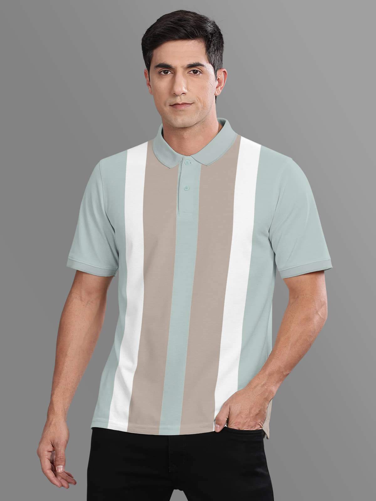 BULLMER Pack of 1 Cotton Blend Regular Fit Colorblock Half Sleeves Men's Polo T Shirt ( Navy Blue )