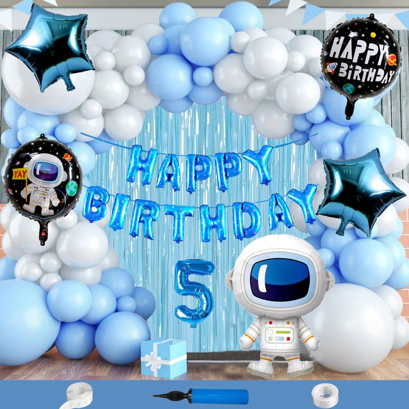 CRAZYKART Astronaut Space Boy Theme Fifth 5th Birthday Decoration Items For Boys Party Decoration Kit Balloon Combo Pack Of 112 Pcs Blue CRAZYKART Astronaut Space Boy Theme Fifth 5th Birthday Decoration Items For Boys Party Decoration Kit Balloon Combo Pack Of 112 Pcs Blue