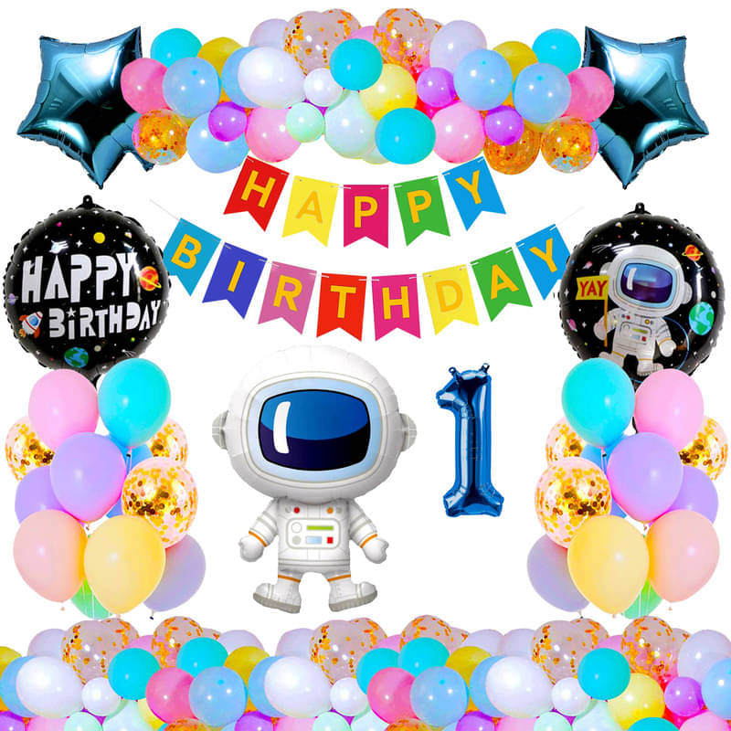     			CRAZYKART Astronaut Space Boy Theme First 1st Birthday Decoration Items For Boys Party Decoration Kit Balloon Combo Pack Of 37 Pcs Blue