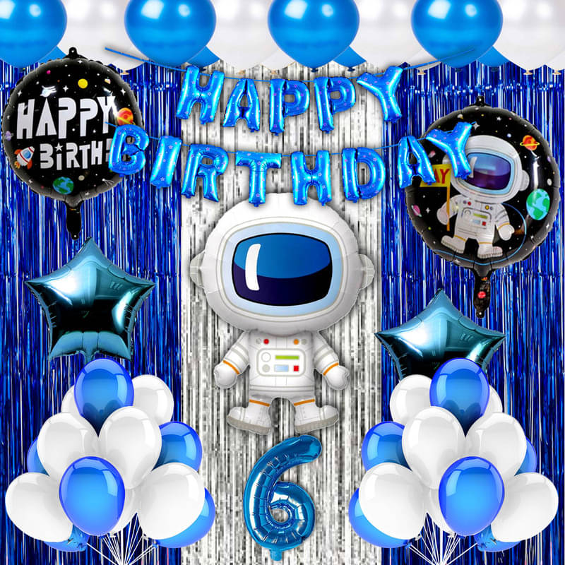 CRAZYKART Astronaut Space Boy Theme Sixth 6th Birthday Decoration Items For Boys Party Decoration Kit Balloon Combo Pack Of 40 Pcs Blue CRAZYKART Astronaut Space Boy Theme Sixth 6th Birthday Decoration Items For Boys Party Decoration Kit Balloon Combo Pack Of 40 Pcs Blue