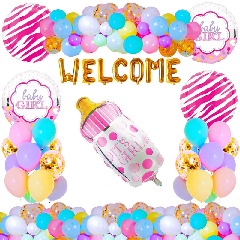     			CRAZYKART Baby Bottle Theme Welcome Baby Birthday Decoration Items For Girls Party Decoration Kit Balloon Combo Pack Of 36 Pcs Pink