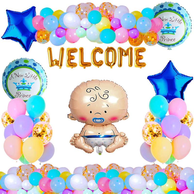     			CRAZYKART Baby Boy Theme Welcome Baby Birthday Decoration Items For Boys Party Decoration Kit Balloon Combo Pack Of 36 Pcs Blue