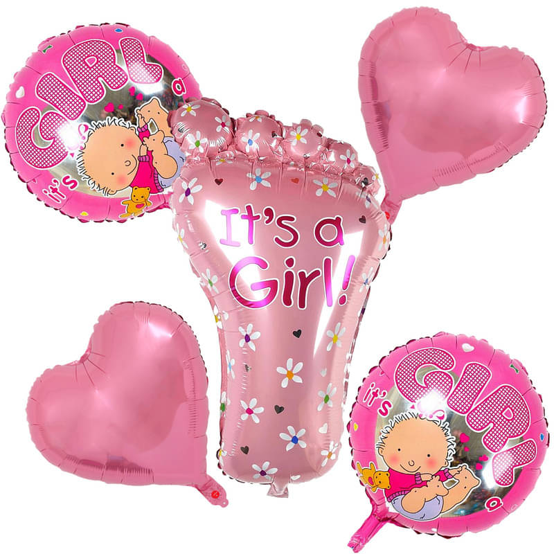 CRAZYKART Baby Foot Theme Foil Balloon Set For Girls Birthday Party Decoration Items Pack Of 5 Pcs Pink     			CRAZYKART Baby Foot Theme Foil Balloon Set For Girls Birthday Party Decoration Items Pack Of 5 Pcs Pink