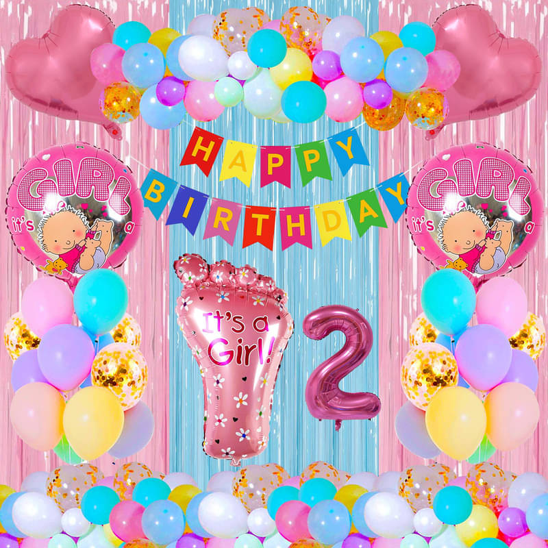 CRAZYKART Baby Foot Theme Second 2nd Birthday Decoration Items For Girls Party Decoration Kit Balloon Combo Pack Of 40 Pcs Pink CRAZYKART Baby Foot Theme Second 2nd Birthday Decoration Items For Girls Party Decoration Kit Balloon Combo Pack Of 40 Pcs Pink
