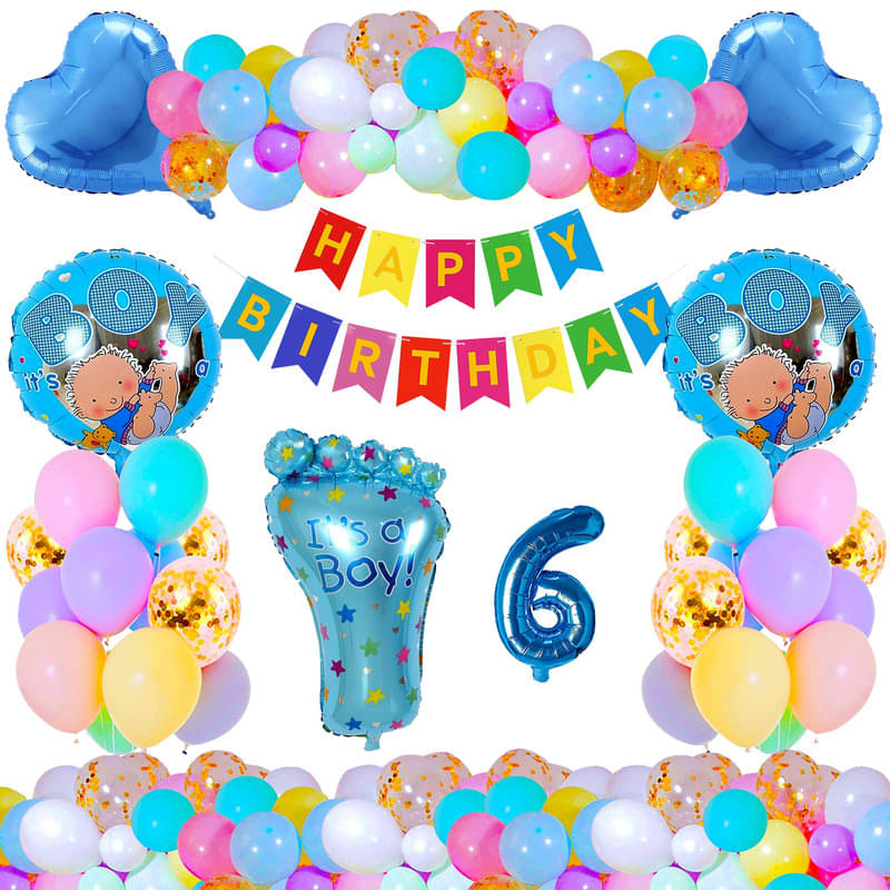     			CRAZYKART Baby Foot Theme Sixth 6th Birthday Decoration Items For Boys Party Decoration Kit Balloon Combo Pack Of 37 Pcs Blue