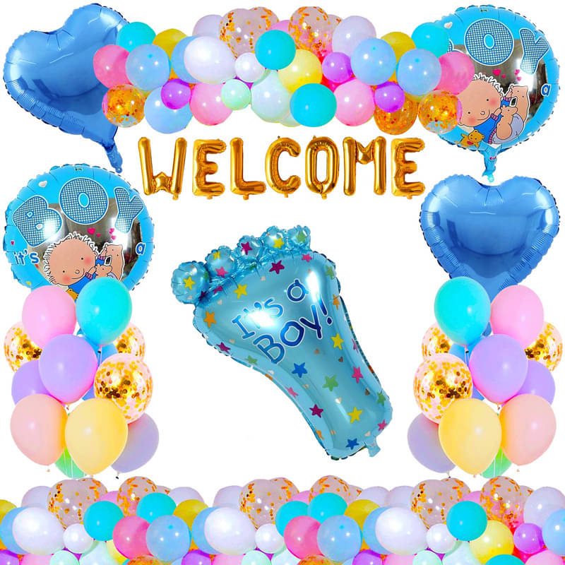     			CRAZYKART Baby Foot Theme Welcome Baby Birthday Decoration Items For Boys Party Decoration Kit Balloon Combo Pack Of 36 Pcs Blue