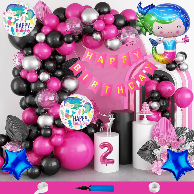 CRAZYKART Baby Mermaid Theme Second 2nd Birthday Decoration Items For Girls Party Decoration Kit Balloon Combo Pack Of 90 Pcs Pink     			CRAZYKART Baby Mermaid Theme Second 2nd Birthday Decoration Items For Girls Party Decoration Kit Balloon Combo Pack Of 90 Pcs Pink