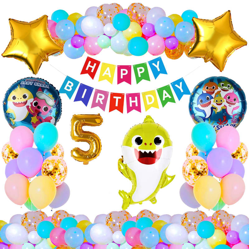     			CRAZYKART Baby Shark Theme Fifth 5th Birthday Decoration Items For Boys Party Decoration Kit Balloon Combo Pack Of 37 Pcs Gold