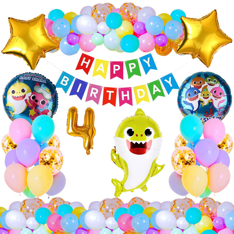     			CRAZYKART Baby Shark Theme Fourth 4th Birthday Decoration Items For Boys Party Decoration Kit Balloon Combo Pack Of 37 Pcs Gold