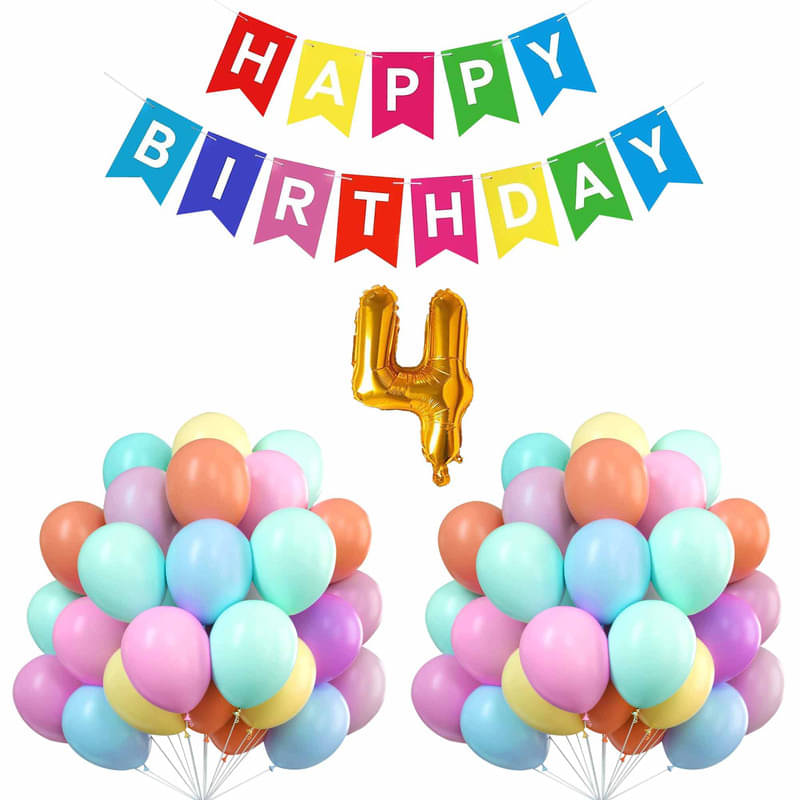     			CRAZYKART Balloon & Banner Theme Fourth 4th Birthday Decoration Items For Girls Party Decoration Kit Balloon Combo Pack Of 32 Pcs Multicolor