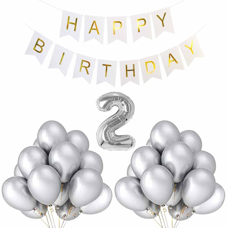 CRAZYKART Balloon & Banner Theme Second 2nd Birthday Decoration Items For Boys Party Decoration Kit Balloon Combo Pack Of 32 Pcs Silver     			CRAZYKART Balloon & Banner Theme Second 2nd Birthday Decoration Items For Boys Party Decoration Kit Balloon Combo Pack Of 32 Pcs Silver