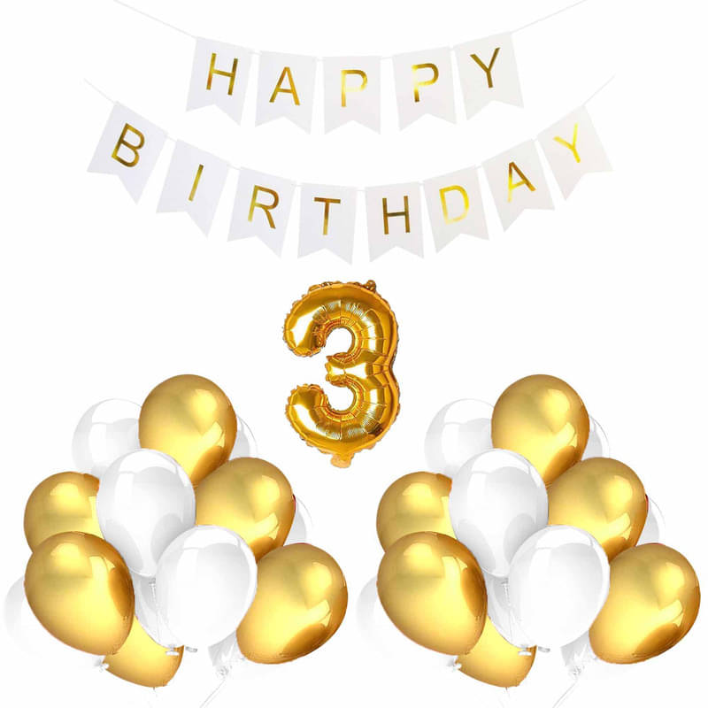 CRAZYKART Balloon & Banner Theme Third 3rd Birthday Decoration Items For Boys Party Decoration Kit Balloon Combo Pack Of 32 Pcs Gold CRAZYKART Balloon & Banner Theme Third 3rd Birthday Decoration Items For Boys Party Decoration Kit Balloon Combo Pack Of 32 Pcs Gold