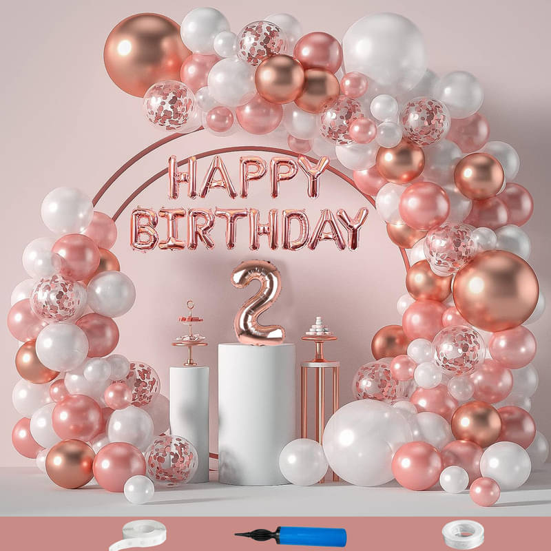     			CRAZYKART Balloon Theme Second 2nd Birthday Decoration Items For Girls Party Decoration Kit Balloon Combo Pack Of 110 Pcs Rose Gold