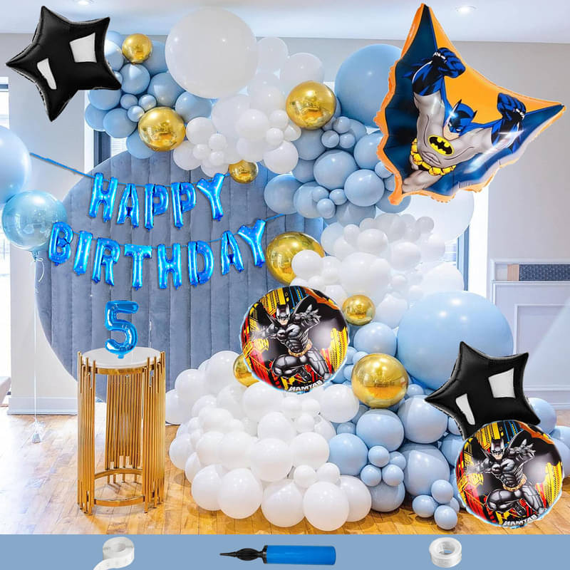 CRAZYKART Batman Theme Fifth 5th Birthday Decoration Items For Boys Party Decoration Kit Balloon Combo Pack Of 135 Pcs Blue CRAZYKART Batman Theme Fifth 5th Birthday Decoration Items For Boys Party Decoration Kit Balloon Combo Pack Of 135 Pcs Blue