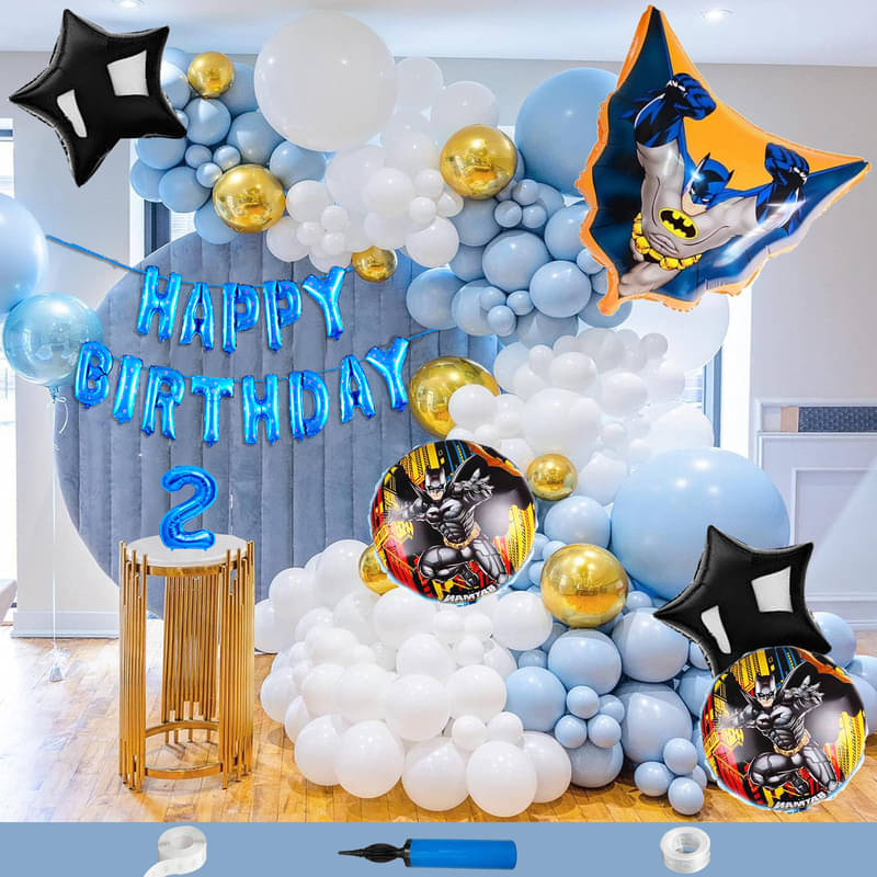 CRAZYKART Batman Theme Second 2nd Birthday Decoration Items For Boys Party Decoration Kit Balloon Combo Pack Of 135 Pcs Blue CRAZYKART Batman Theme Second 2nd Birthday Decoration Items For Boys Party Decoration Kit Balloon Combo Pack Of 135 Pcs Blue