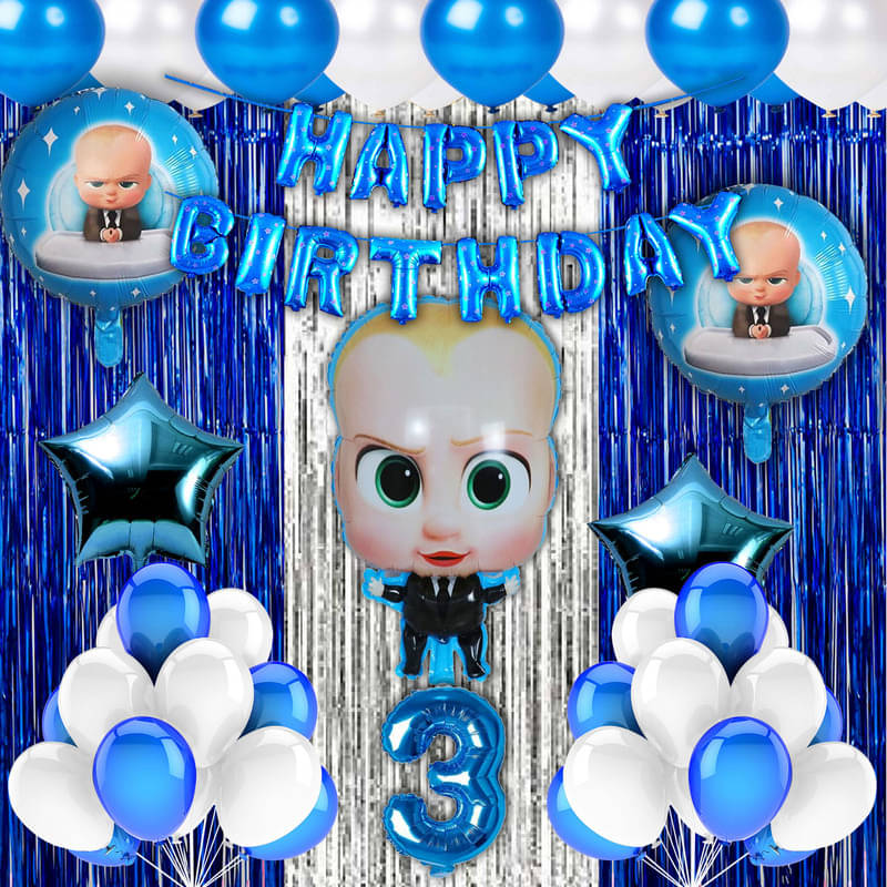 CRAZYKART Boss Baby Theme Third 3rd Birthday Decoration Items For Boys Party Decoration Kit Balloon Combo Pack Of 40 Pcs Blue     			CRAZYKART Boss Baby Theme Third 3rd Birthday Decoration Items For Boys Party Decoration Kit Balloon Combo Pack Of 40 Pcs Blue