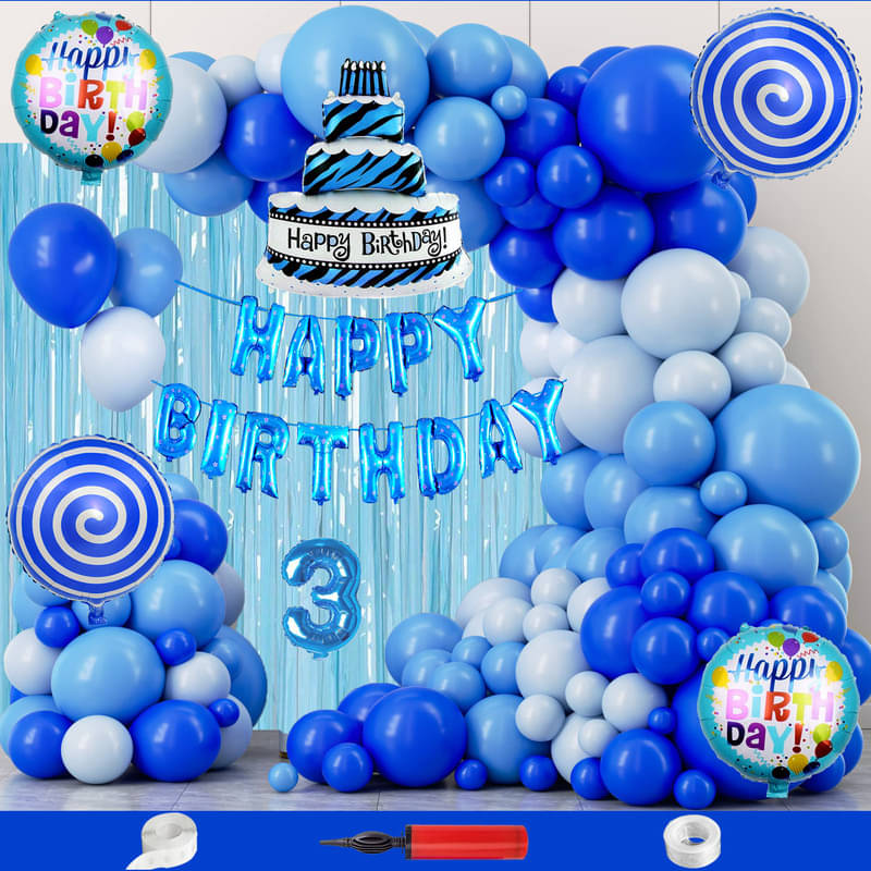 CRAZYKART Cake Theme Third 3rd Birthday Decoration Items For Boys Party Decoration Kit Balloon Combo Pack Of 112 Pcs Blue     			CRAZYKART Cake Theme Third 3rd Birthday Decoration Items For Boys Party Decoration Kit Balloon Combo Pack Of 112 Pcs Blue