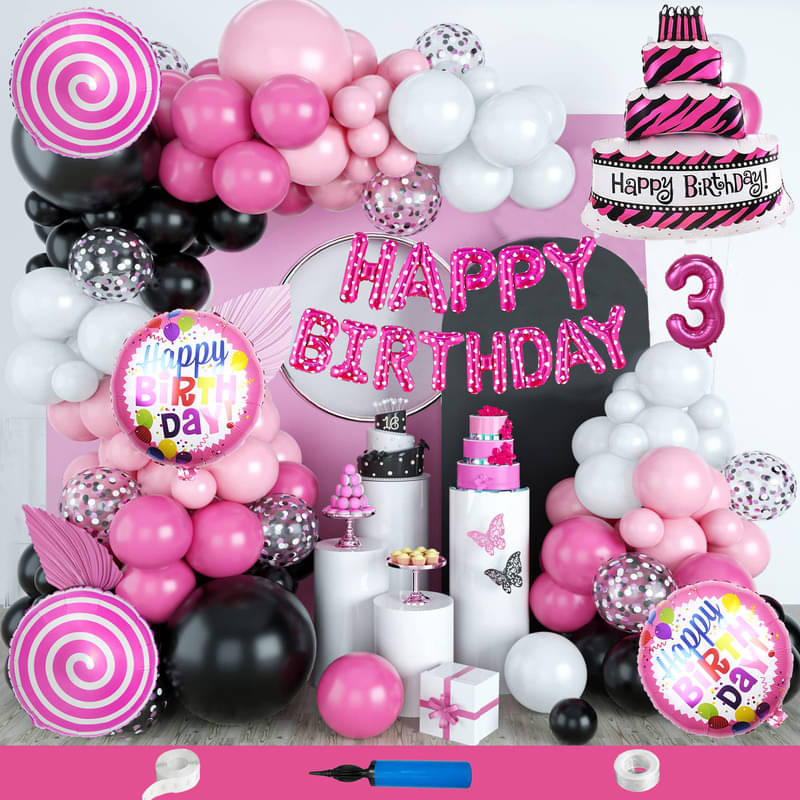 CRAZYKART Cake Theme Third 3rd Birthday Decoration Items For Girls Party Decoration Kit Balloon Combo Pack Of 115 Pcs Pink     			CRAZYKART Cake Theme Third 3rd Birthday Decoration Items For Girls Party Decoration Kit Balloon Combo Pack Of 115 Pcs Pink
