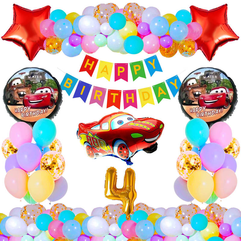     			CRAZYKART Cars Theme Fourth 4th Birthday Decoration Items For Boys Party Decoration Kit Balloon Combo Pack Of 37 Pcs Red