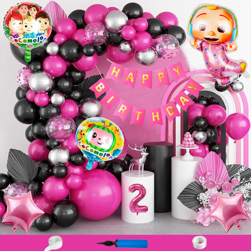 CRAZYKART Cocomelon Theme Second 2nd Birthday Decoration Items For Girls Party Decoration Kit Balloon Combo Pack Of 90 Pcs Pink     			CRAZYKART Cocomelon Theme Second 2nd Birthday Decoration Items For Girls Party Decoration Kit Balloon Combo Pack Of 90 Pcs Pink