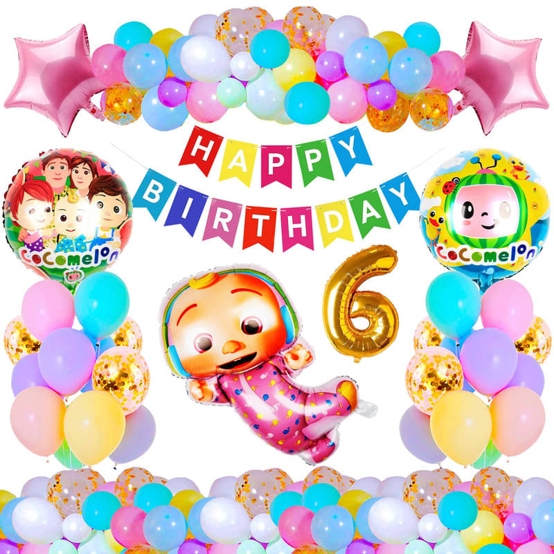     			CRAZYKART Cocomelon Theme Sixth 6th Birthday Decoration Items For Girls Party Decoration Kit Balloon Combo Pack Of 37 Pcs Pink