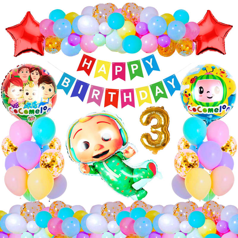     			CRAZYKART Cocomelon Theme Third 3rd Birthday Decoration Items For Boys Party Decoration Kit Balloon Combo Pack Of 37 Pcs Green