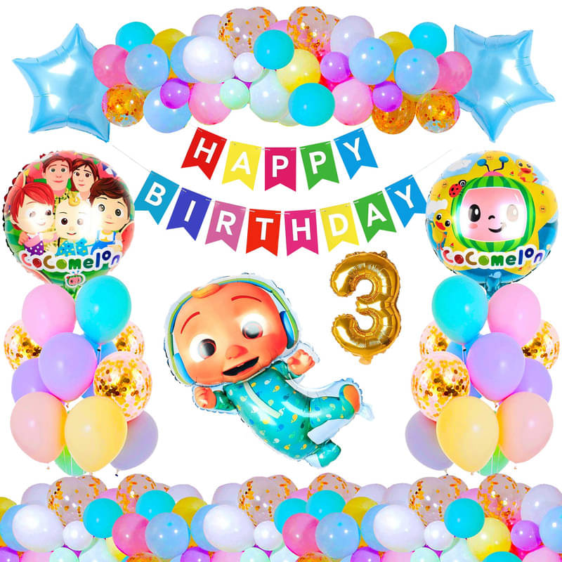     			CRAZYKART Cocomelon Theme Third 3rd Birthday Decoration Items For Boys Party Decoration Kit Balloon Combo Pack Of 37 Pcs Blue