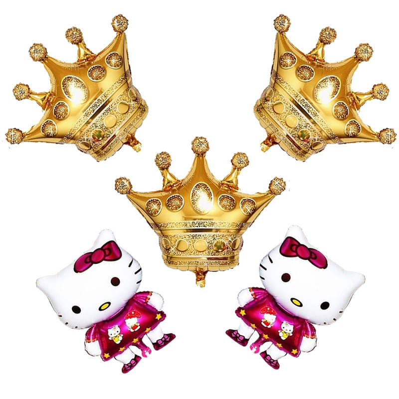     			CRAZYKART Crown Hello Kitty Theme Foil Balloon Set For Girls Boys Birthday Party Decoration Items Pack Of 5 Pcs Gold