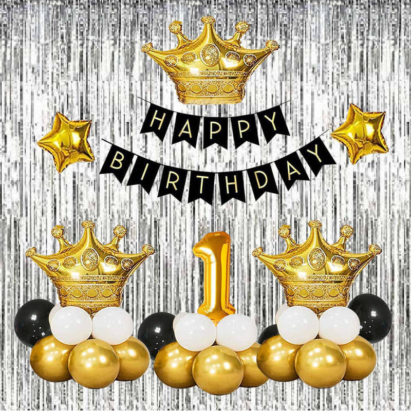     			CRAZYKART Crown Theme First 1st Birthday Decoration Items For Boys Party Decoration Kit Balloon Combo Pack Of 39 Pcs Silver