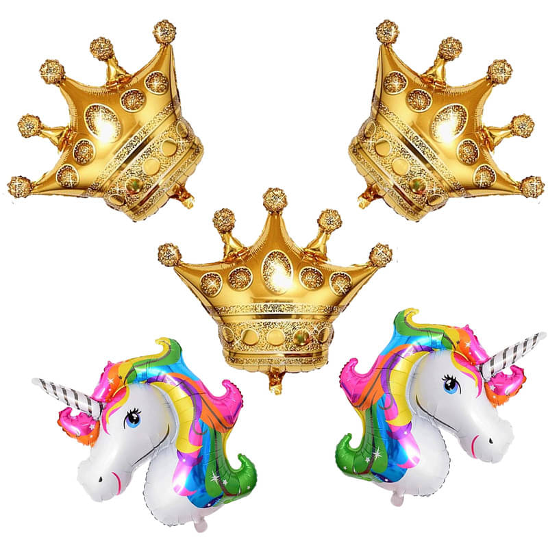 CRAZYKART Crown Unicorn Theme Foil Balloon Set For Girls Boys Birthday Party Decoration Items Pack Of 5 Pcs Gold CRAZYKART Crown Unicorn Theme Foil Balloon Set For Girls Boys Birthday Party Decoration Items Pack Of 5 Pcs Gold