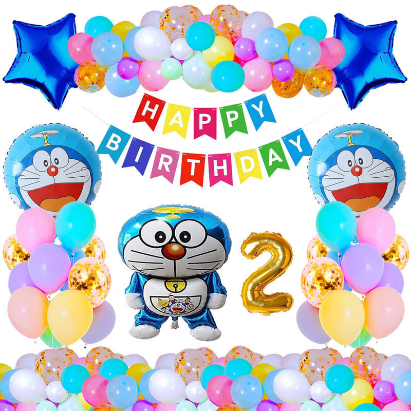     			CRAZYKART Doraemon Theme Second 2nd Birthday Decoration Items For Boys Party Decoration Kit Balloon Combo Pack Of 37 Pcs Blue