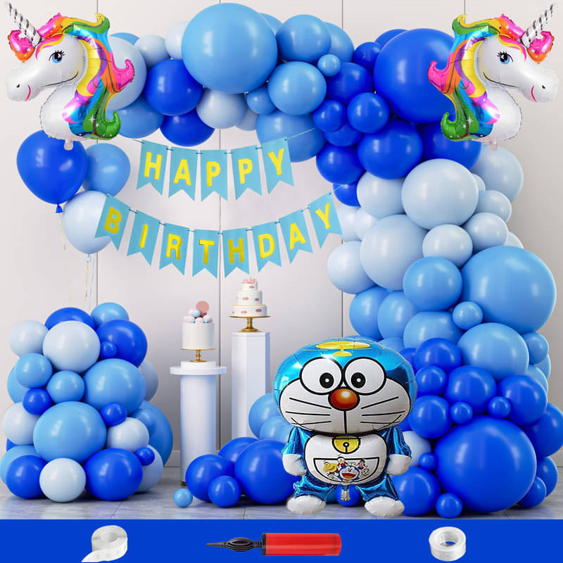     			CRAZYKART Doraemon Unicorn Theme  Birthday Decoration Items For Boys Party Decoration Kit Balloon Combo Pack Of 107 Pcs Blue