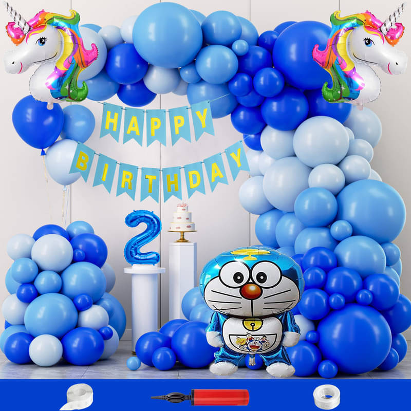 CRAZYKART Doraemon Unicorn Theme Second 2nd Birthday Decoration Items For Boys Party Decoration Kit Balloon Combo Pack Of 108 Pcs Blue CRAZYKART Doraemon Unicorn Theme Second 2nd Birthday Decoration Items For Boys Party Decoration Kit Balloon Combo Pack Of 108 Pcs Blue