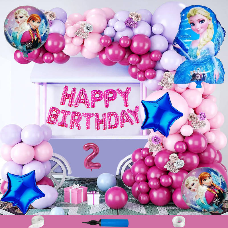     			CRAZYKART Frozen Theme Second 2nd Birthday Decoration Items For Girls Party Decoration Kit Balloon Combo Pack Of 85 Pcs Pink