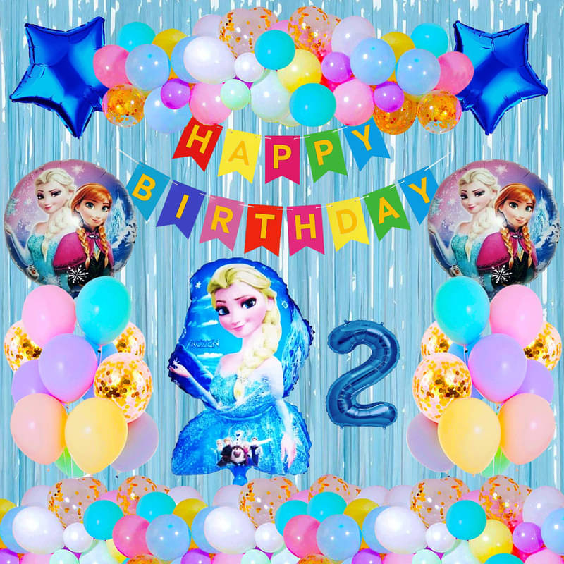     			CRAZYKART Frozen Theme Second 2nd Birthday Decoration Items For Girls Party Decoration Kit Balloon Combo Pack Of 39 Pcs Blue