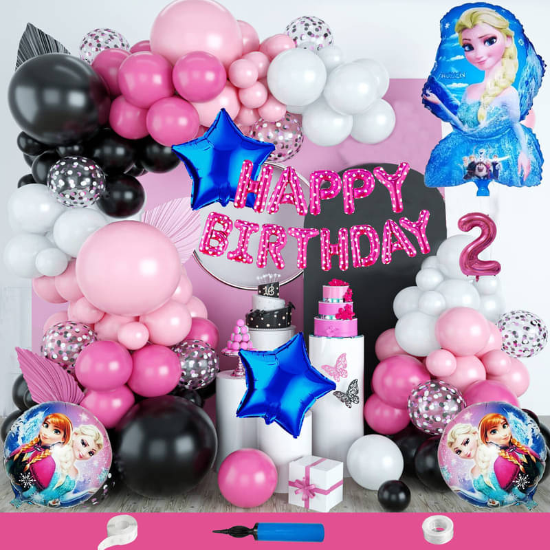     			CRAZYKART Frozen Theme Second 2nd Birthday Decoration Items For Girls Party Decoration Kit Balloon Combo Pack Of 115 Pcs Pink