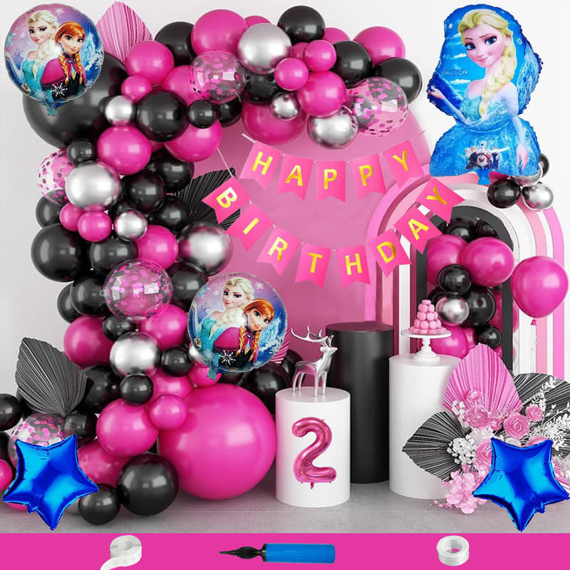     			CRAZYKART Frozen Theme Second 2nd Birthday Decoration Items For Girls Party Decoration Kit Balloon Combo Pack Of 90 Pcs Pink