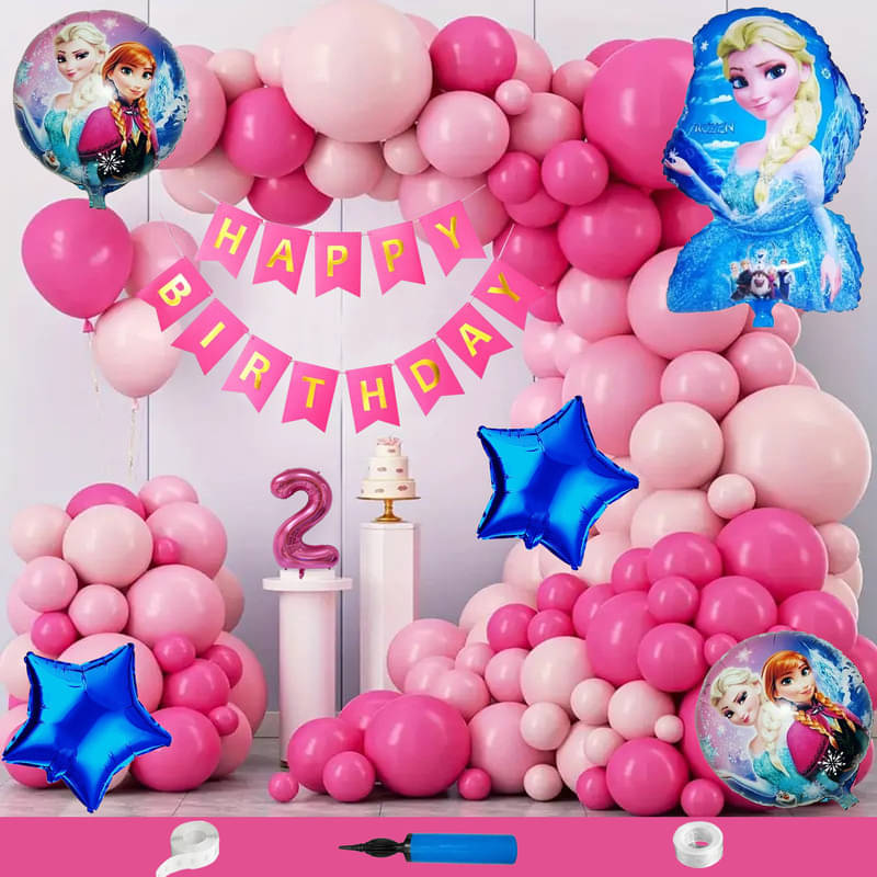     			CRAZYKART Frozen Theme Second 2nd Birthday Decoration Items For Girls Party Decoration Kit Balloon Combo Pack Of 110 Pcs Pink