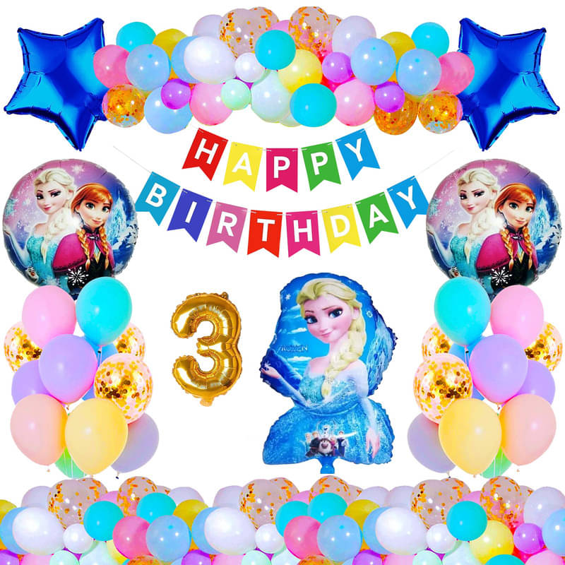     			CRAZYKART Frozen Theme Third 3rd Birthday Decoration Items For Girls Party Decoration Kit Balloon Combo Pack Of 37 Pcs Blue