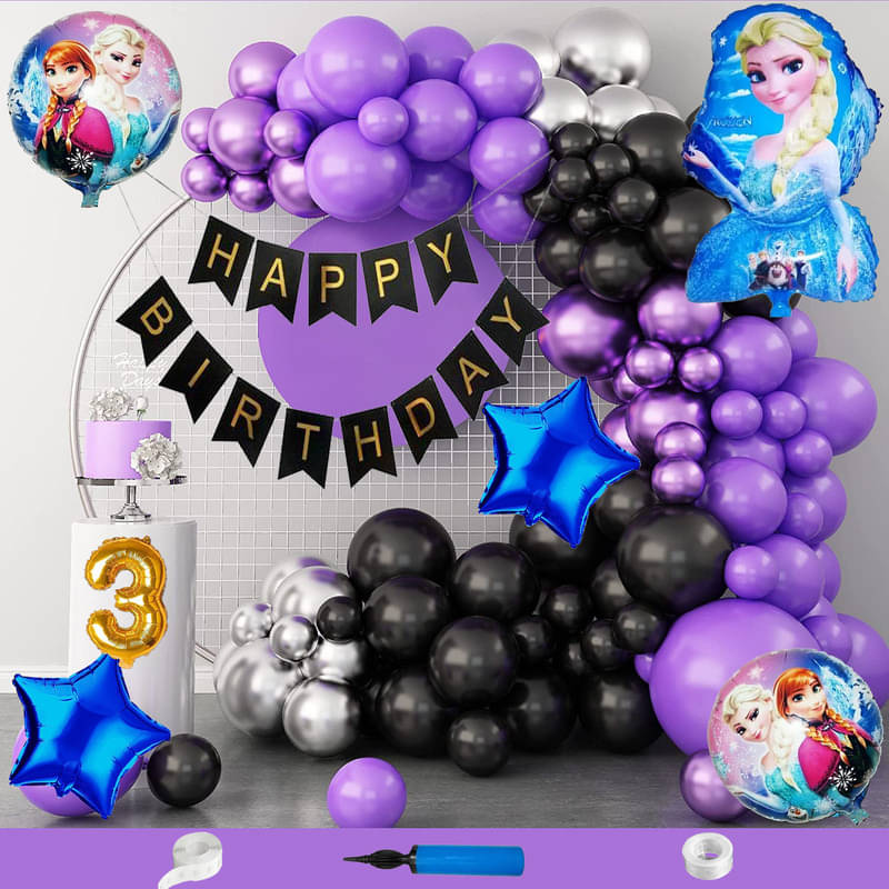 CRAZYKART Frozen Theme Third 3rd Birthday Decoration Items For Girls Party Decoration Kit Balloon Combo Pack Of 110 Pcs Purple CRAZYKART Frozen Theme Third 3rd Birthday Decoration Items For Girls Party Decoration Kit Balloon Combo Pack Of 110 Pcs Purple